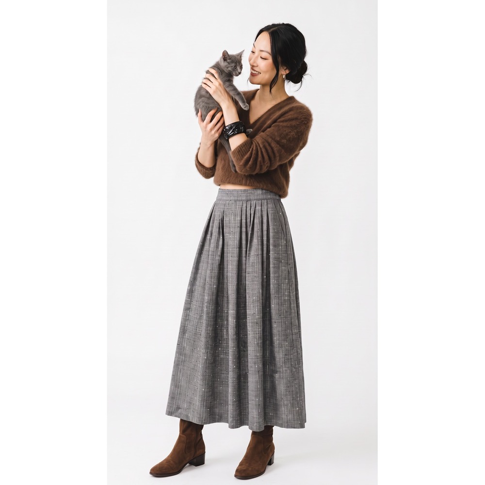 VTG Norton McNaughton Gray Pleated Maxi/long midi Skirt Made in USA 8 Modest 90s